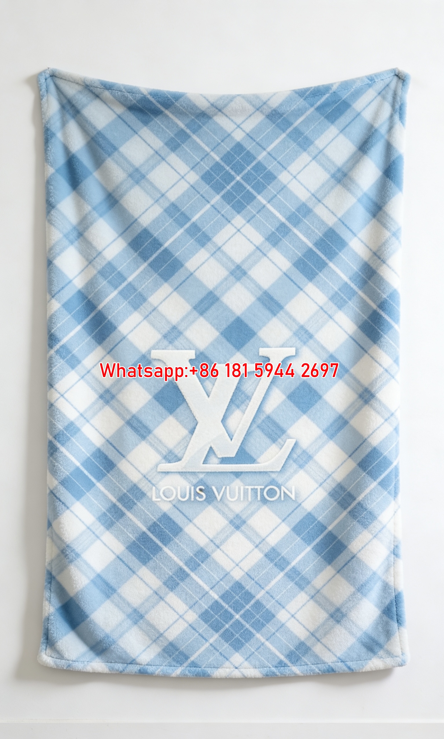 LV Blue Plaid Blanket Monogram Check Throw 158